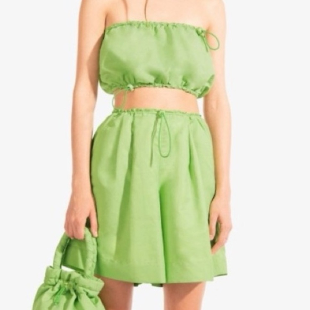 Staud Gigi Tube Top and Coconut Shorts Set in Lime Green